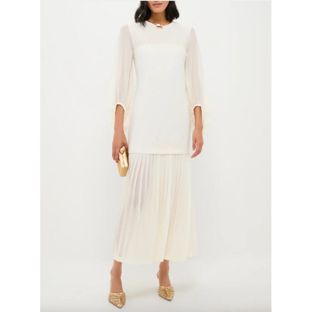Tuckernuck Chiffon Pleated Lorraine Shift Maxi Dress Ivory Cream Size XXL New